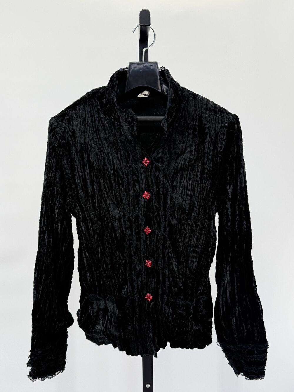 Y2K Fantazia Black Crushed Velvet Lace Garnet Button Whimsigoth S Top Jacket